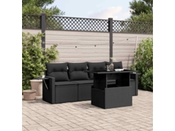 Vidaxl 5 Pcs Conjunto Sofás De Jardim Com Almofadões Vime Pe Preto