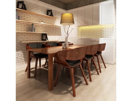 Conjunto 6 Cadeiras de Refeição Couro Sintético Castanho
