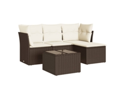 Conjunto de 5 Sofás para Jardim com Almofadões Vime Pe Castanho MAISON EXCLUSIVE (5 pcs)