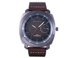 Relógio masculino Zhoulianfa P12 marrom escuro com movimento de quartzo e pulseira de PU, estilo casual e moderno.