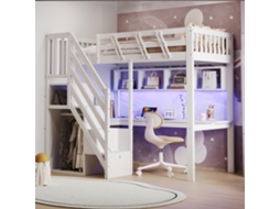Cama De Madeira Maciça 90x200 Com Escada Armário Mesa Usb Led Branco