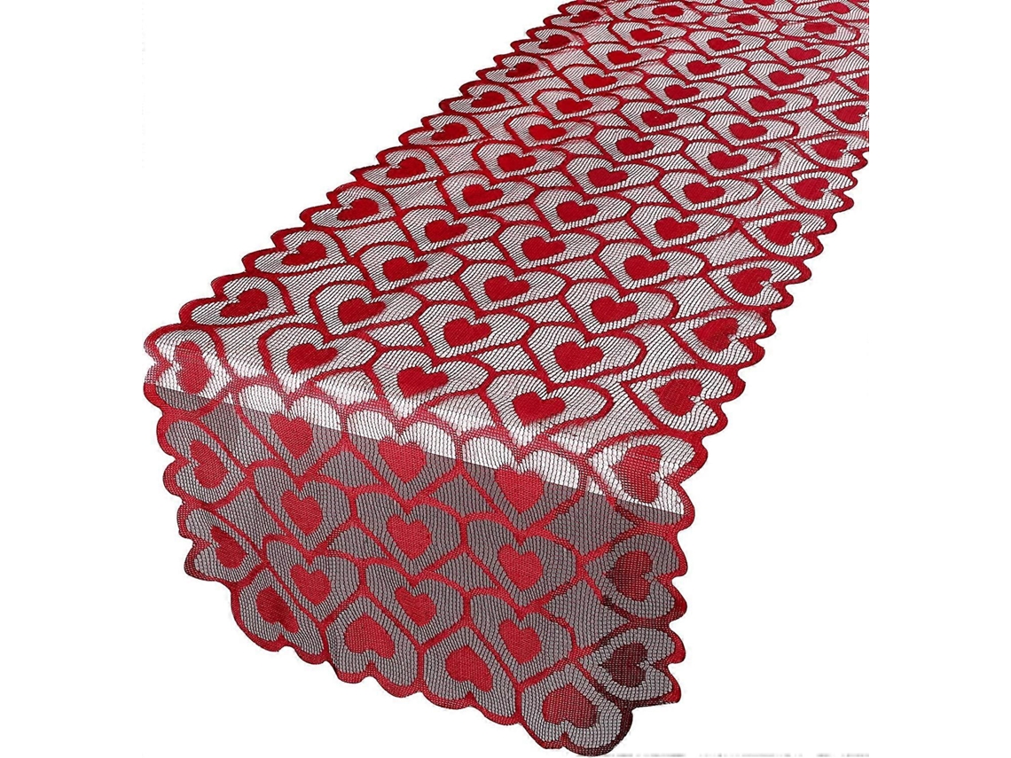 Rebe mantel de Mesa Rojo Corazón 36x183cm Tela 100% Poliéster Decoración para San Valentín Boda Fiesta Cena Aniversario