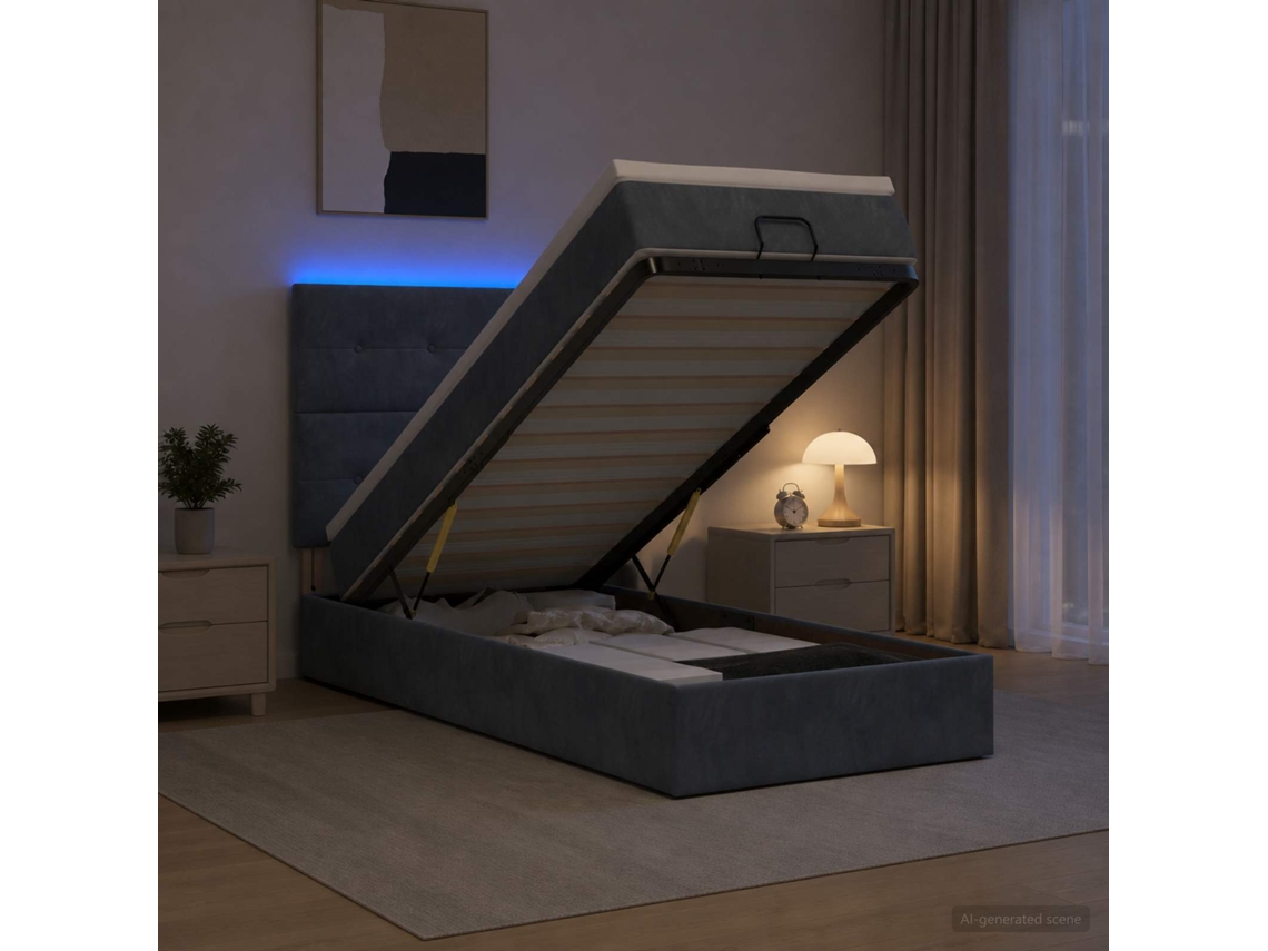 Vidaxl Cama Ottoman Com Colchão E Led Cinzento-escuro 100 X 200 Cm