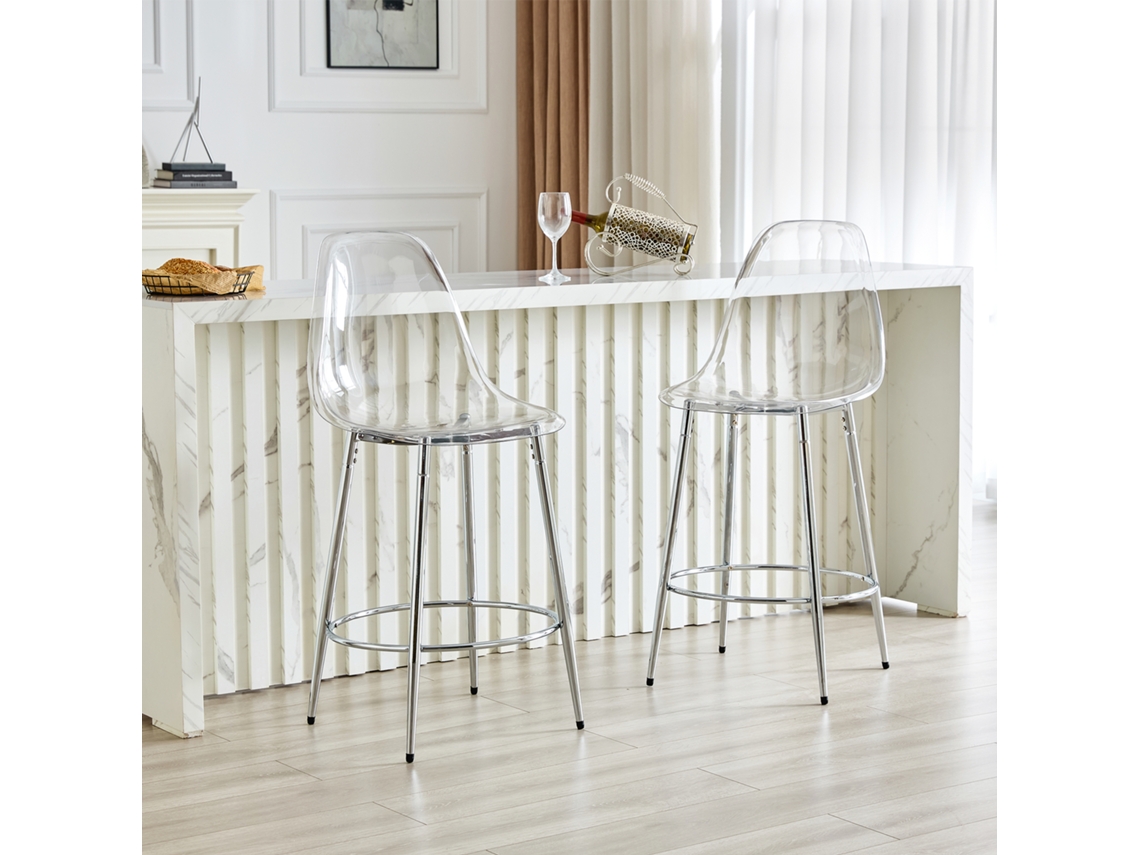 Conjunto 2 Banquetas Transparentes Design Flutuante Pés Prateado