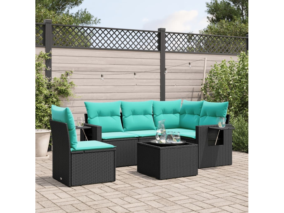Vidaxl Conjunto De Sofá De Jardim Com 6 Peças E Almofadas Em Rattan Sintético Preto