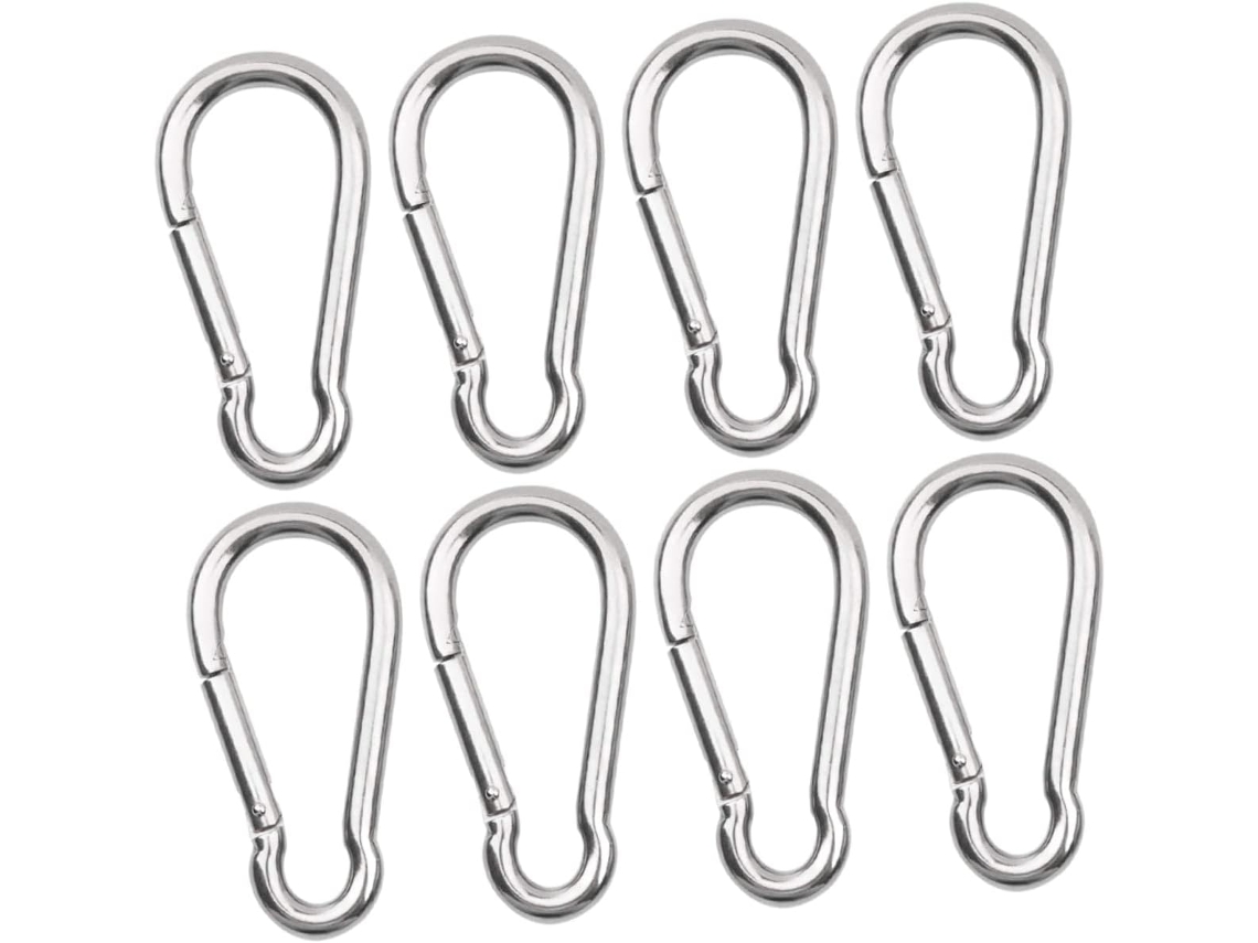Conjunto De 8 Mosquetões De Aço Inoxidável De Alta Resistência Para Camping E Trilhas, Seguros E Leves, Na Cor Prata. Conjunto De 8 Mos Gokoco