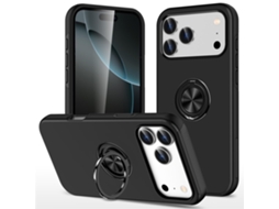 Capa Compatível Com Iphone 17 Pro, Capa Híbrida Com Anel Para Dedo - Preta