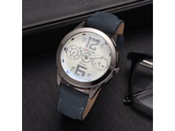 Reloj Hombre Casual Correa Pu Dial Redondo Cuarzo Con Números Grandes Azul