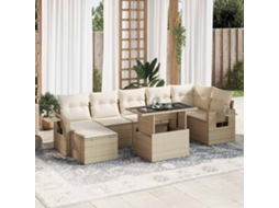 Vidaxl 8 Pcs Conjunto De Sofás P/ Jardim Com Almofadões Vime Pe Bege