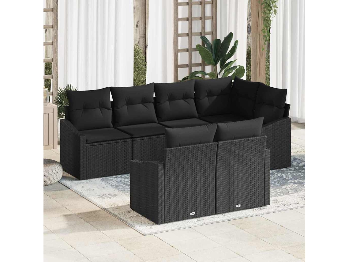 Vidaxl Conjunto De Sofás 7 Unid. Preto Vime Pe
