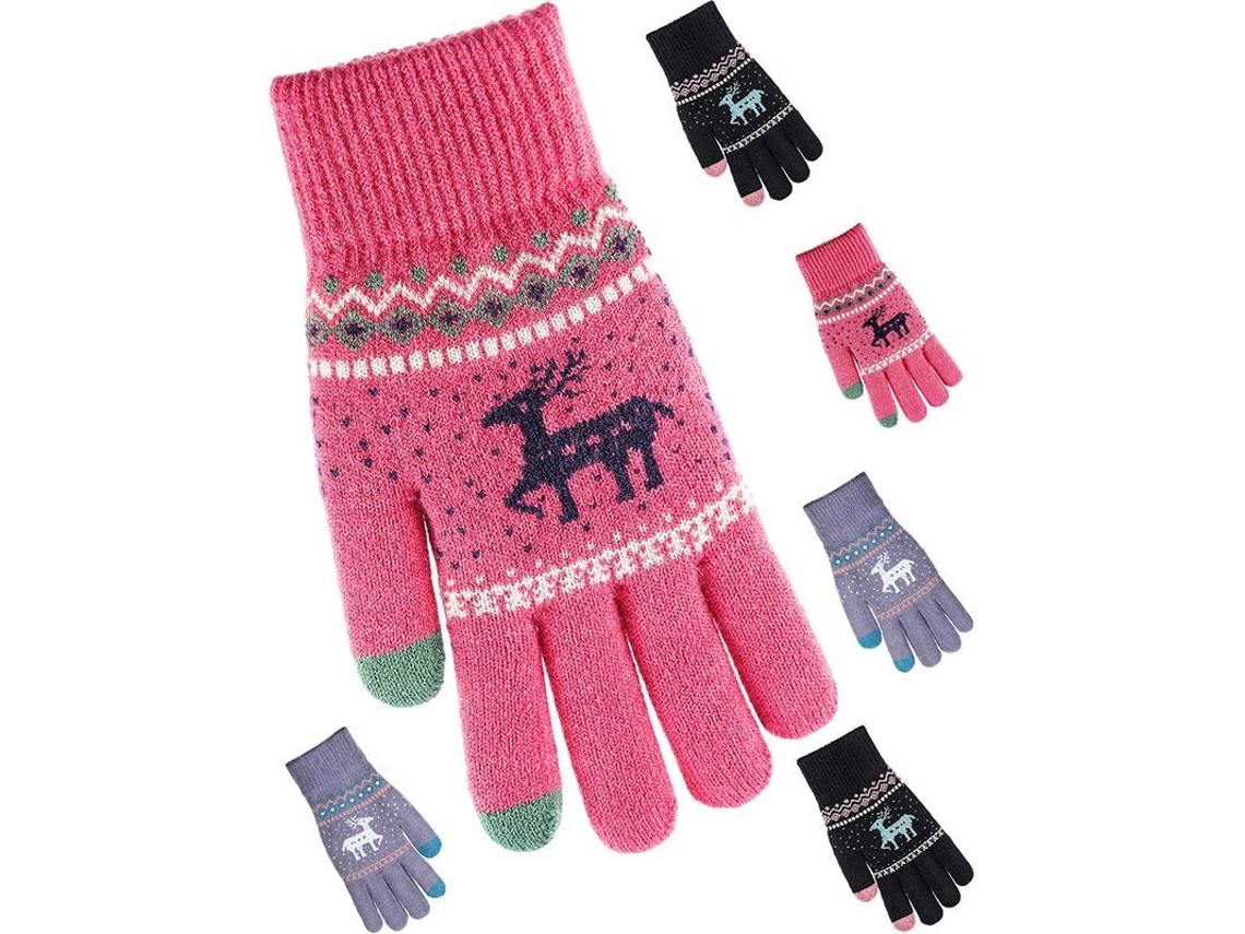 3 pares de luvas táteis inverno aquecimento tricô esticado presente de natal