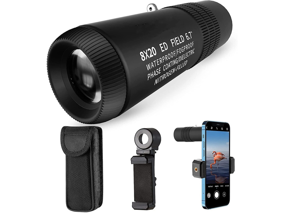 Monocular 8x20 Ed Ocular Flat Field Bak4 Prismas Impermeável Compacto Birdwatching Caça Camping Viajar Preto Bestvite