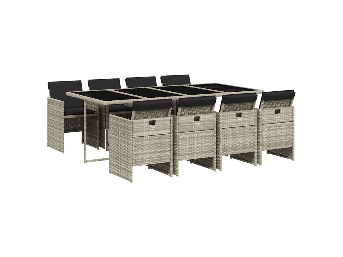 Conjunto de 9 Jantar para Jardim com Almofadões Cinzento Claro MAISON EXCLUSIVE