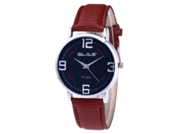 Relógio de Pulso Feminino de Quartzo com Pulseira de Couro Esfera Preta Café