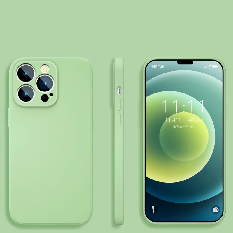 Capa Quadrada De Silicone Líquido (verde Para Iphone 13) Com Proteção Para A Lente.