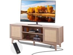Móvel Para Tv Em Rattan Com Prateleiras, Tomadas Usb E Design Moderno Tekmaquinas