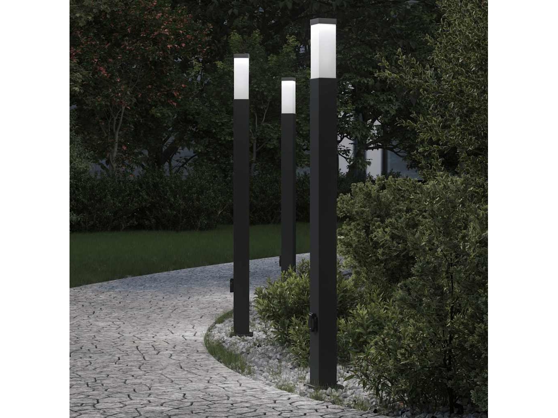 Vidaxl Luminárias De Poste Com Tomada, 3 Peças, 110 Cm, Pretas, Ip44