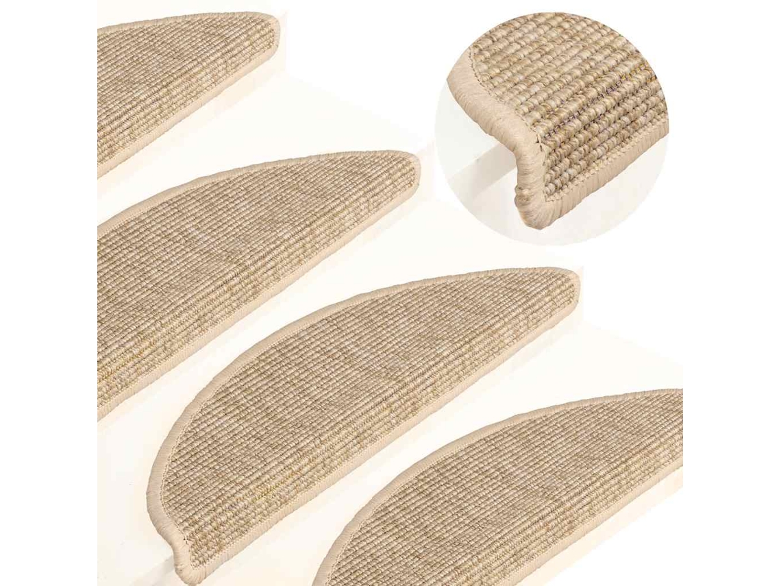 Vidaxl Tapetes De Escada 15 Peças 56x17x3 Cm Bege Claro Semicircular