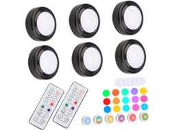 Conjunto De 6 Luzes De Armário A Bateria Com Controle Remoto, Iluminação Led Para Cozinha 4,5 V 1 W Em Plástico.