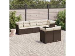 Vidaxl 8 Pcs Conjunto Sofás De Jardim C/ Almofadões Vime Pe Castanho