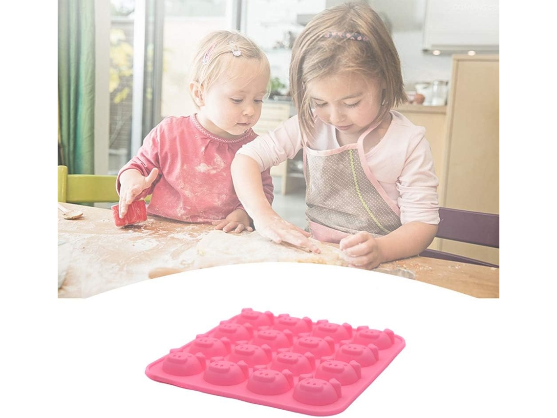 Forma De Silicone Com 16 Cavidades, Em Formato De Cabeça De Porco, Para Bolos E Chocolates, Rosa.