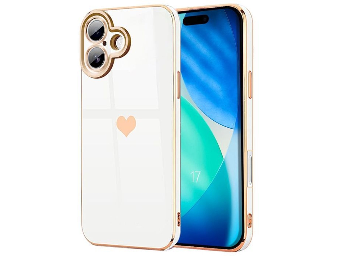 Capa Protetora - E.f.connection - Para Iphone 17 - Silicone Com Estampa De Coração, À Prova De Choque E Arranhões, Branca