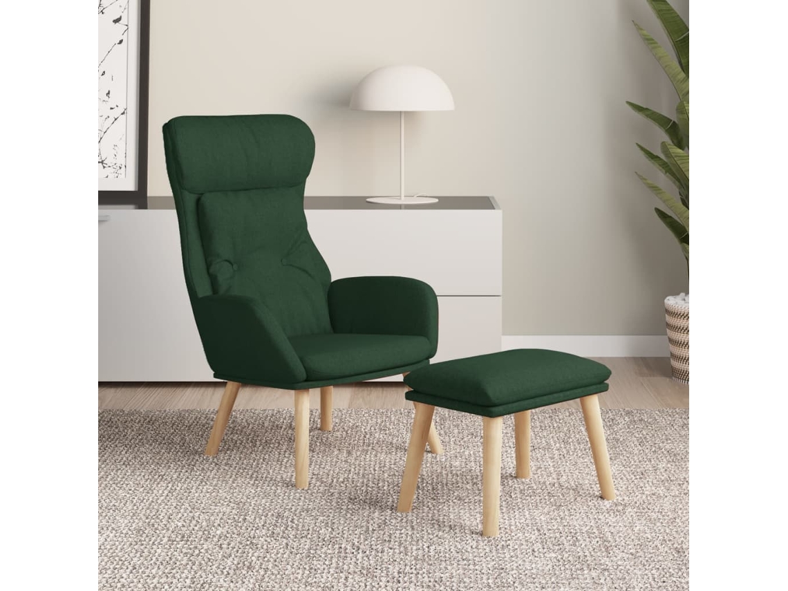 Vidaxl Cadeira De Descanso Com Banco P/ Pés Tecido Verde-escuro
