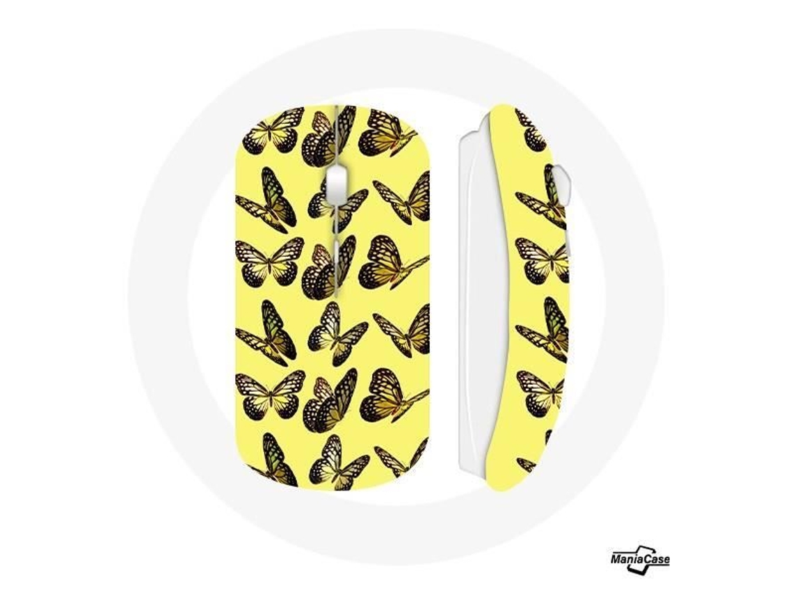 Mouse Sem Fio - Maniacase - Borboletas - Amarelo - Usb Wifi - Compatível Com Mac E Pc
