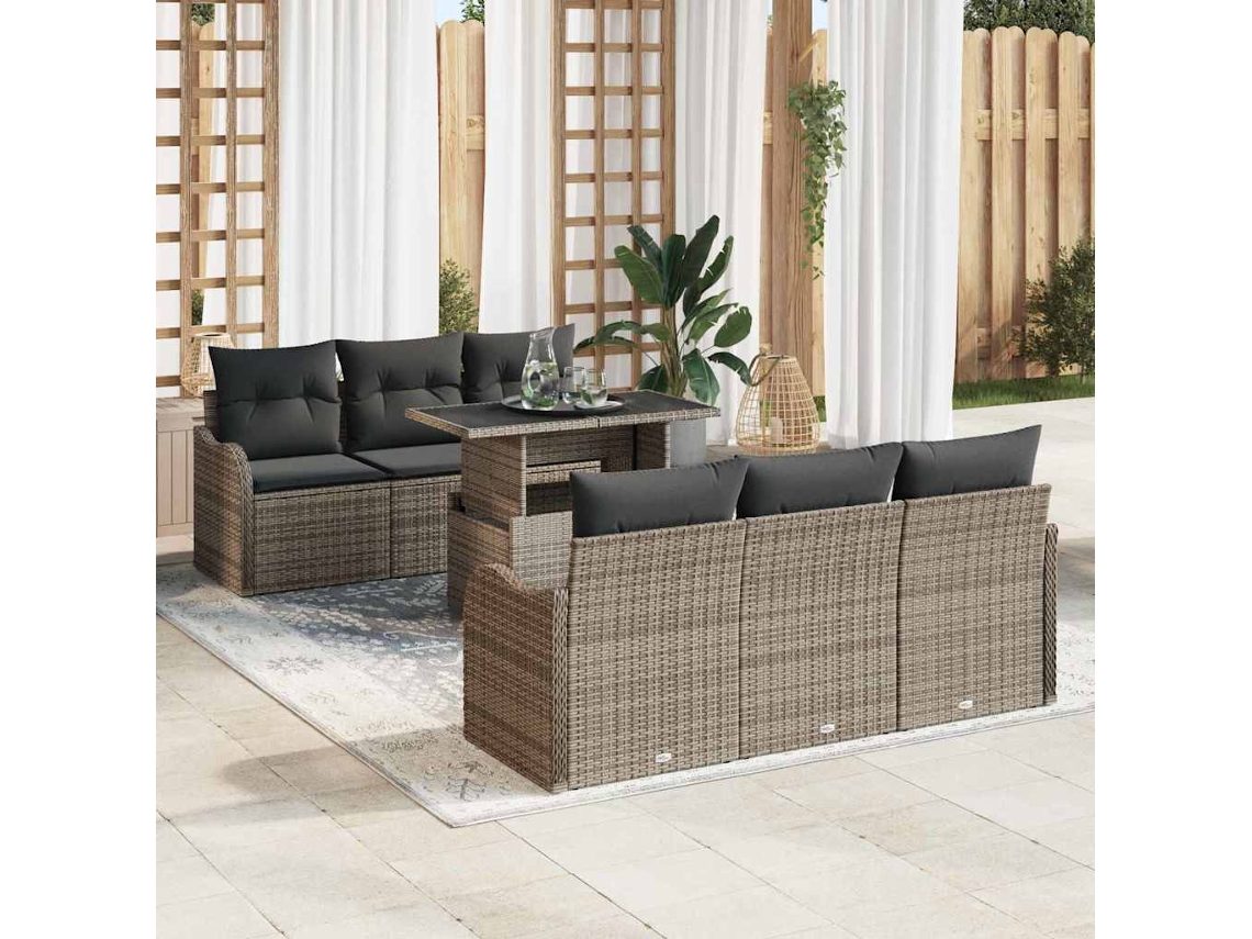 Vidaxl Conjunto De Sofá De Jardim 7 Unid. 6-número De Lugares Cinzeto