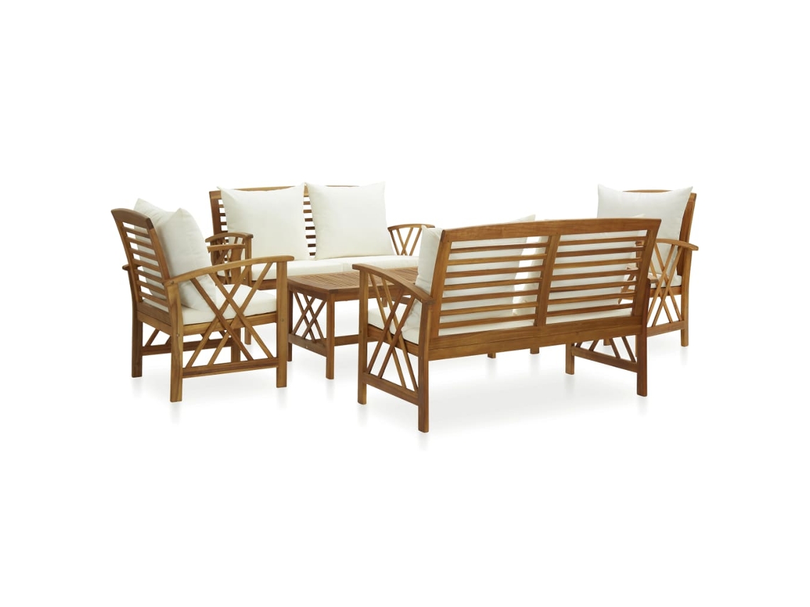 Vidaxl 5 Pcs Conjunto Lounge De Jardim C/ Almofadões Acácia Maciça