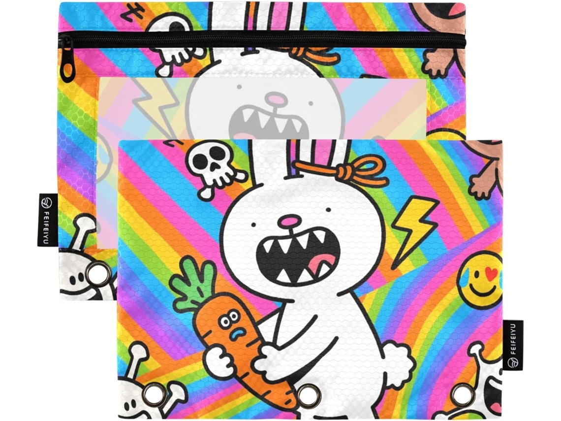 Weird Rabbits Pasta Com Bolso Transparente E Zíper, Estojo Com Ilhós, 3-argolas Material Escolar, De Escritório E