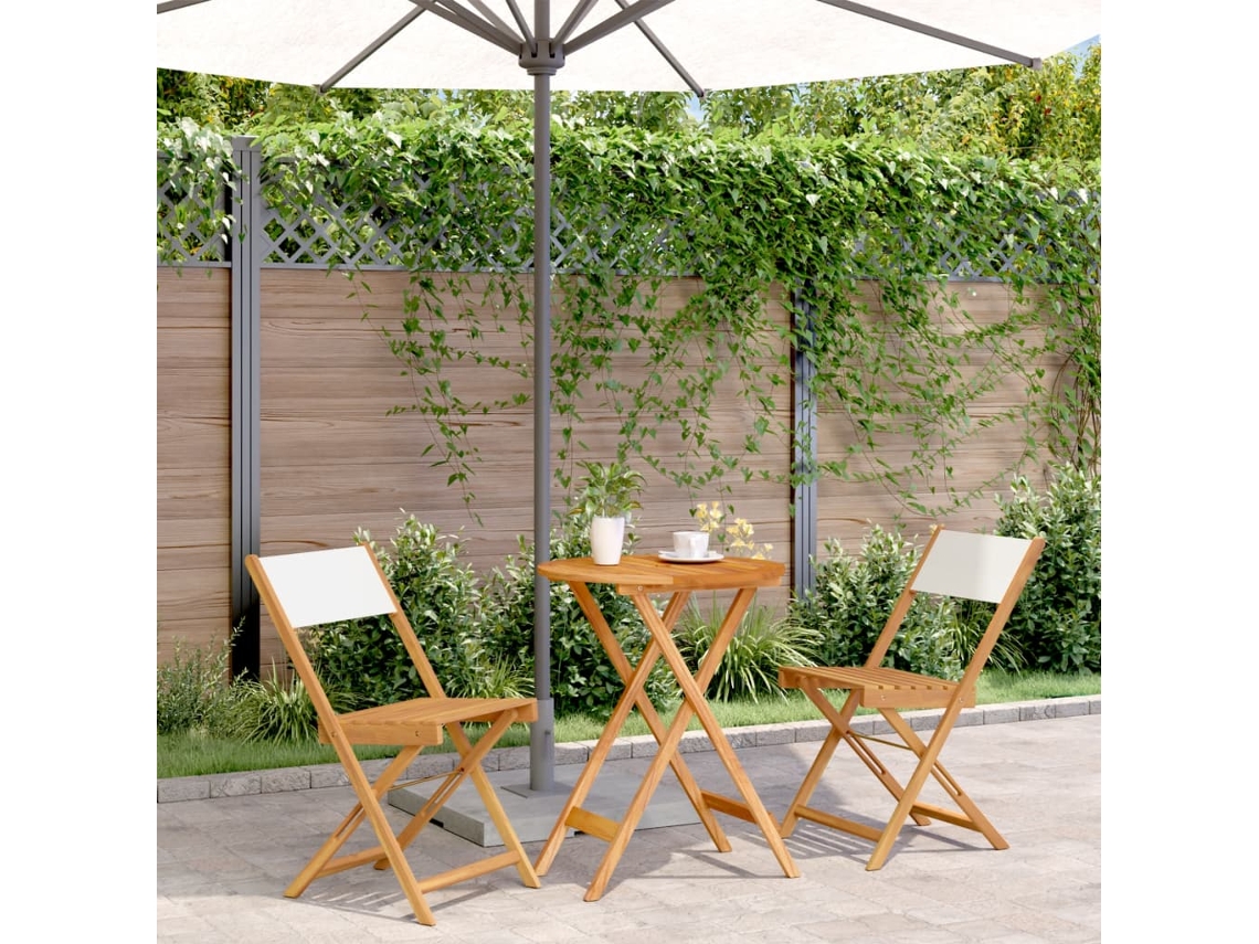 Vidaxl 3 Pcs Conjunto De Bistrô Tecido E Madeira Maciça Branco Nata