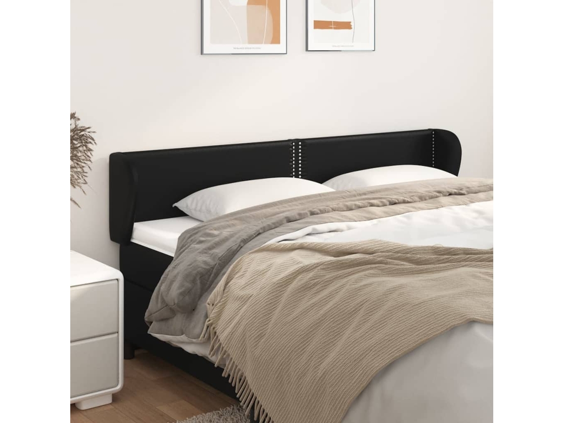 Vidaxl Cabeceira Cama Abas Couro Artificial 183x23x78/88 Cm Preto