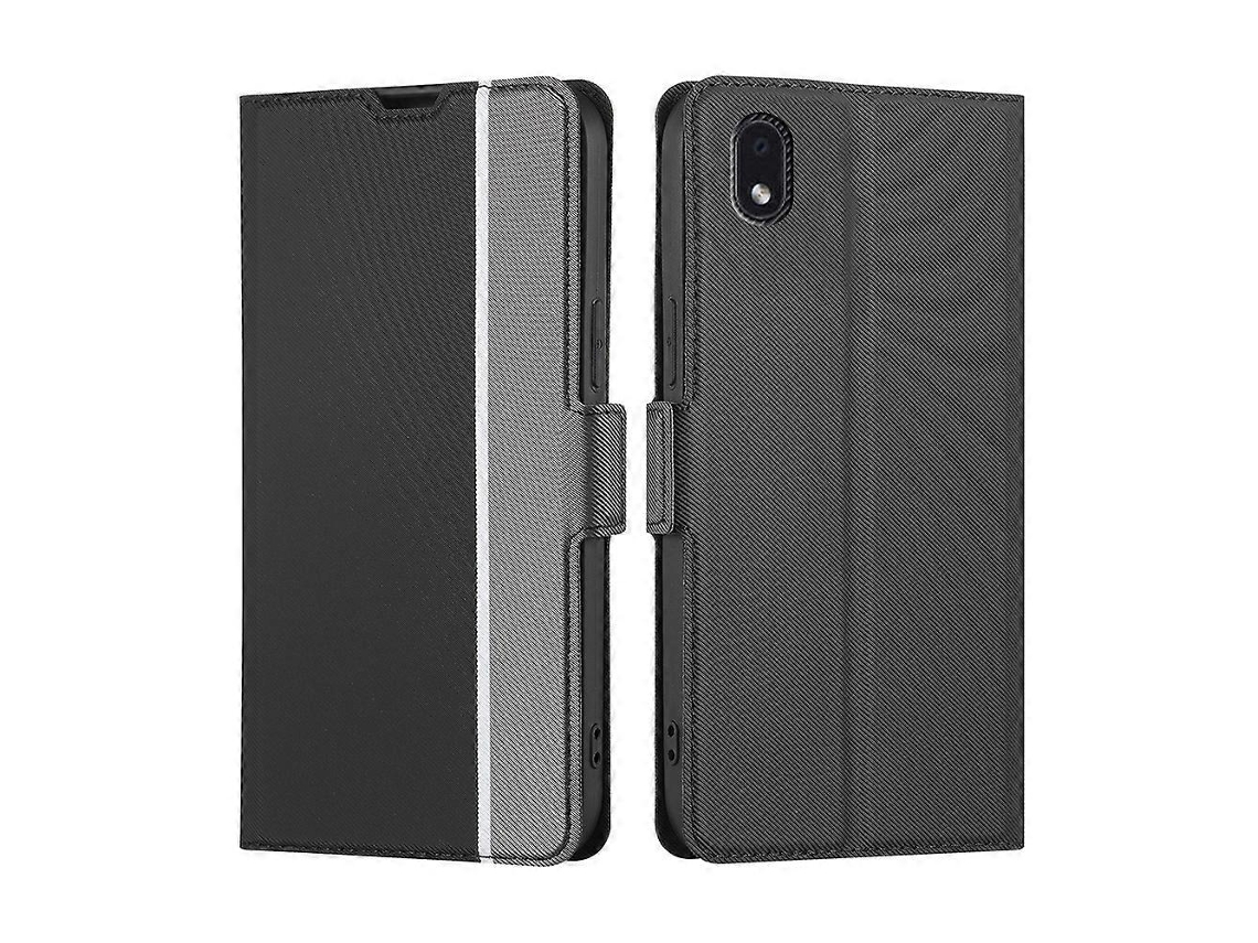 Capa De Couro Com Textura Sarjada E Botões Laterais Para Samsung Galaxy M01 Core