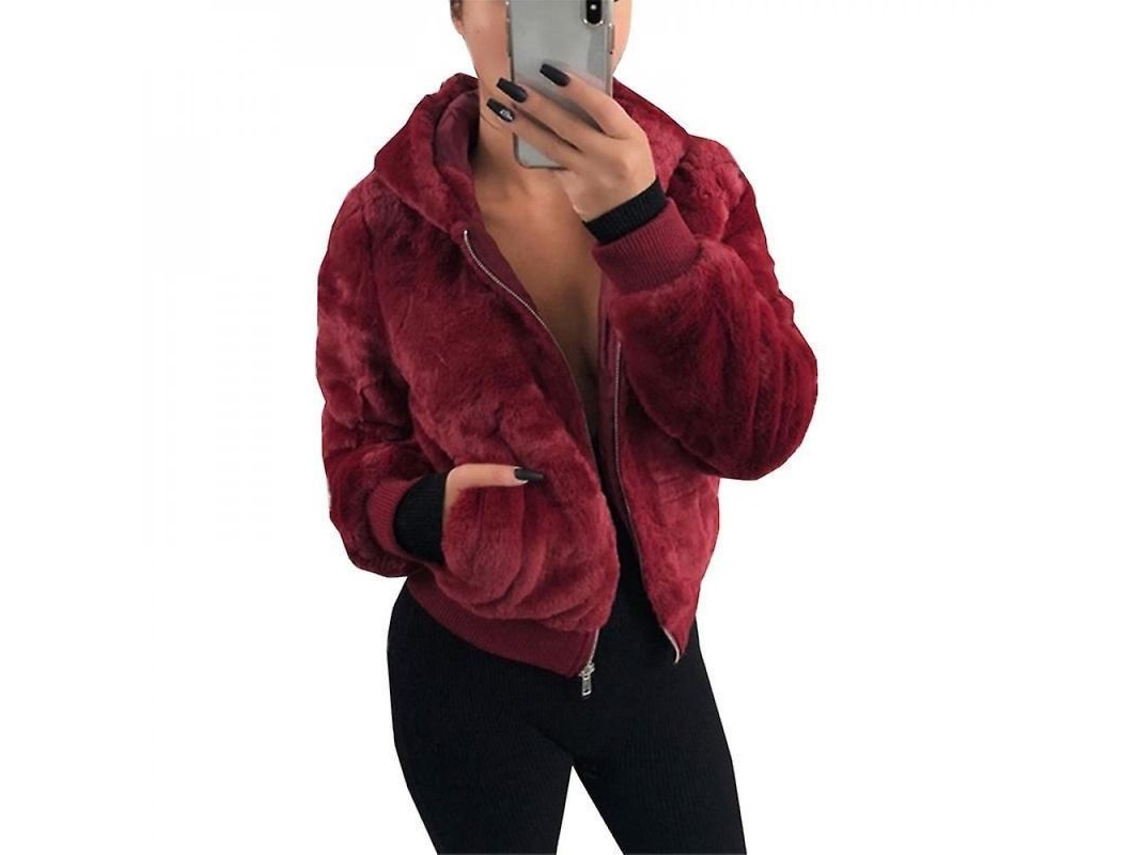 2026 chaqueta de Pelo Suave para Mulher com Capuz Casaco Polar Ntq XL Vinho Tinto