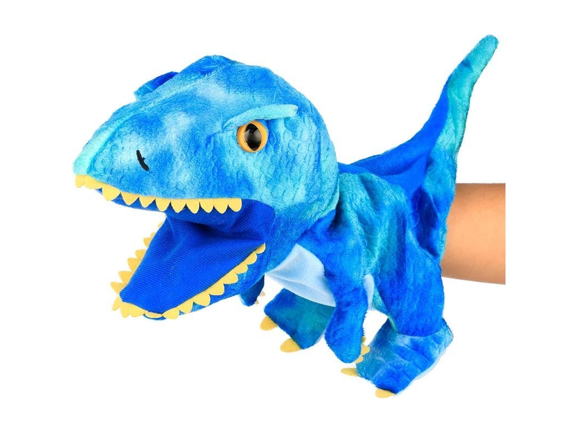 Marionete de Mão Dinossauro de Pelúcia com Boca Móvel para Crianças Azul 11 Polegadas