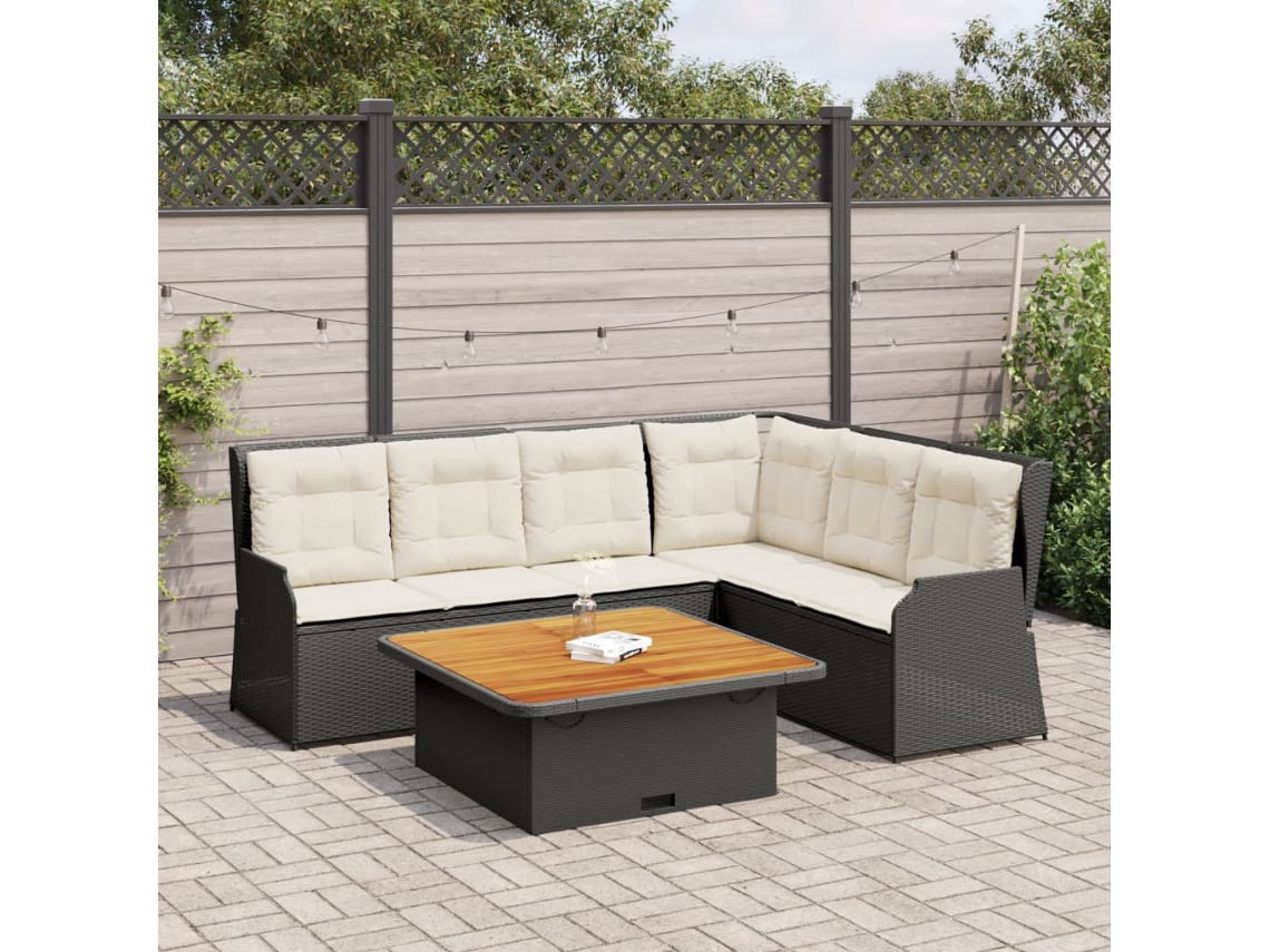 Vidaxl 5 Pcs Conjunto Lounge De Jardim C/ Almofadões Vime Pe Preto