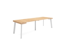 Mesa Consola Extensível, 262x90x73cm, Para 12 Pessoas, Pés De Madeira, Carvalho