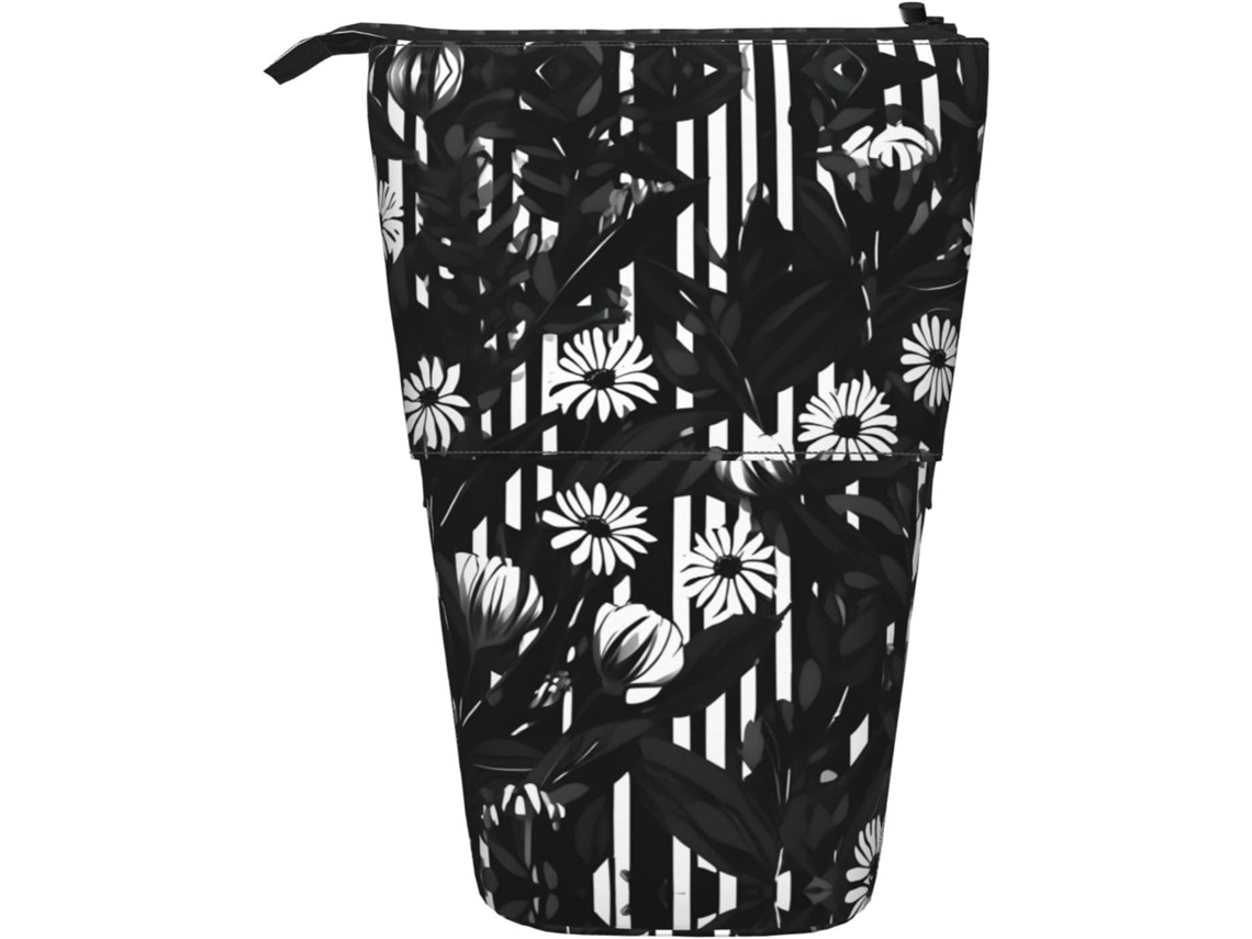 Black White Case Trousse Crayons Télescopique Striped Flowers Papeterie Trousse Retractable Crayon Légère