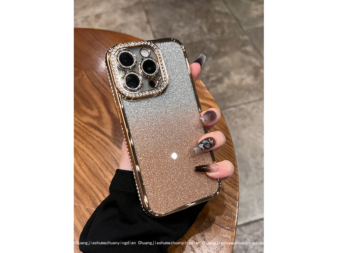 Capa Para Iphone 17 Pro Com Borda Diamantada Eletroplaqueada dourado Gradiente