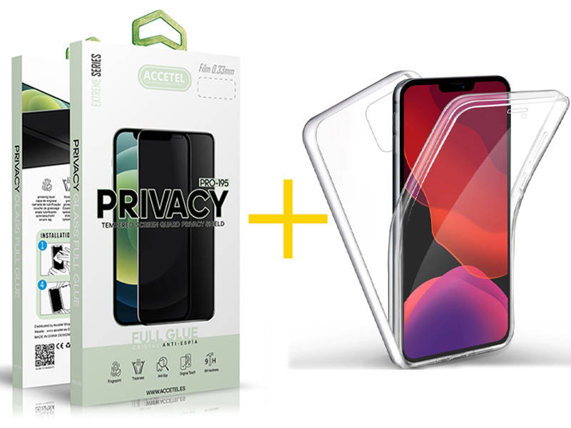 Kit Capa + Película 1X Anti-Spy iPhone 11 Accetel 360º Transparente