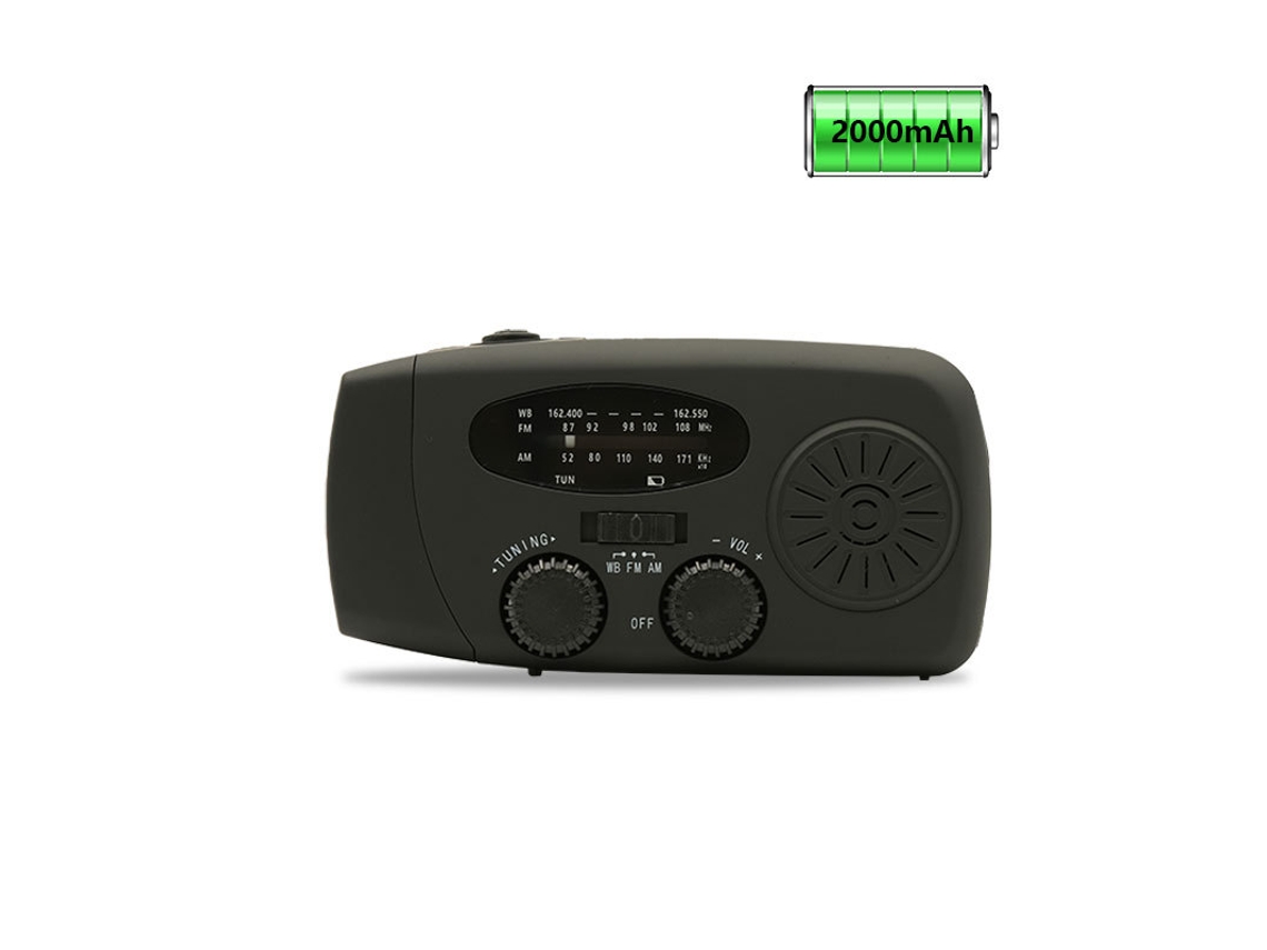 Rádio meteorológico portátil AQUAFORGE de emergência, 20000mah, célula solar, manivela, carregador de celular, alarme SOS, verde