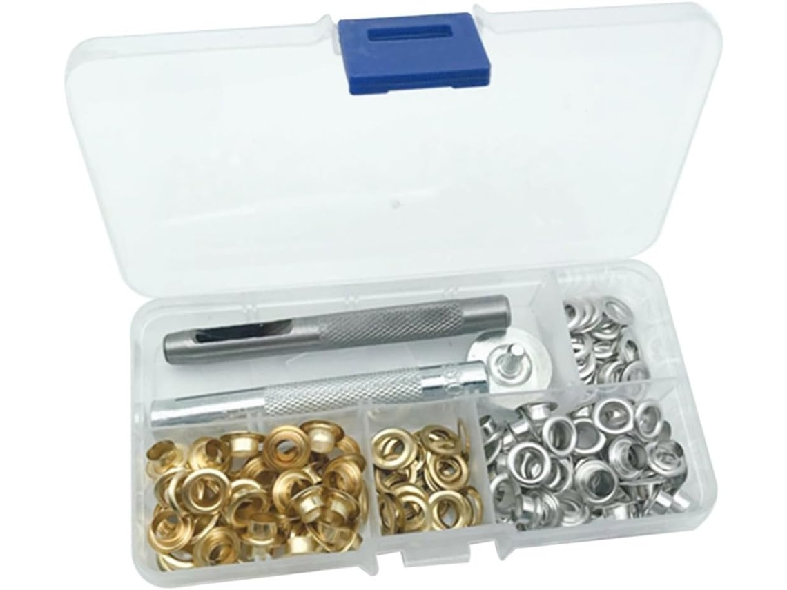 Kit Com 100 Ilhós Metálicos, Ferramentas De Instalação E Botões Para