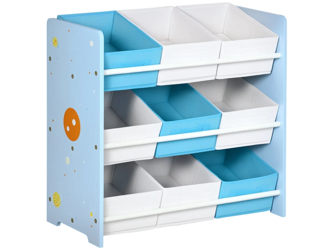 Armário Organizador Infantil Com 9 Cestos Removíveis Em Mdf E Tecido, 63x30x60 Cm, Azul