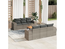 Vidaxl 7 Pcs Conjunto Sofás P/ Jardim C/ Almofadões Vime Pe Cinzento
