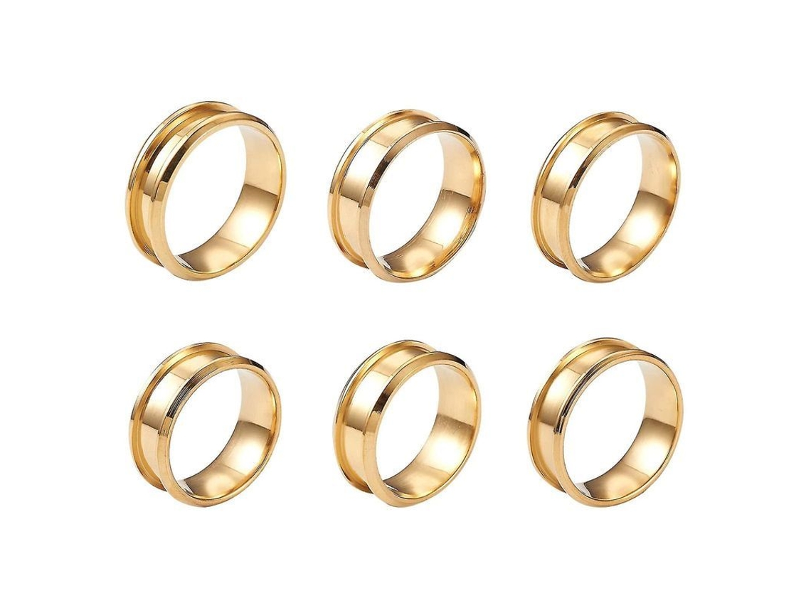 2026 6pcs Anéis Base Inlay Aço Inoxidável Banda Ranhurada 8mm para Diy