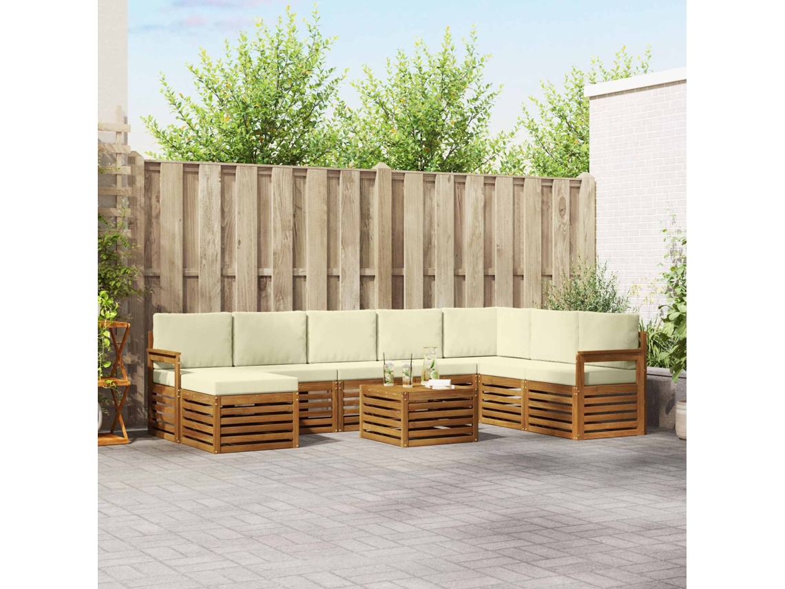 Vidaxl Conjunto De Sofás Para Exterior 9 Unid. Natural E Creme