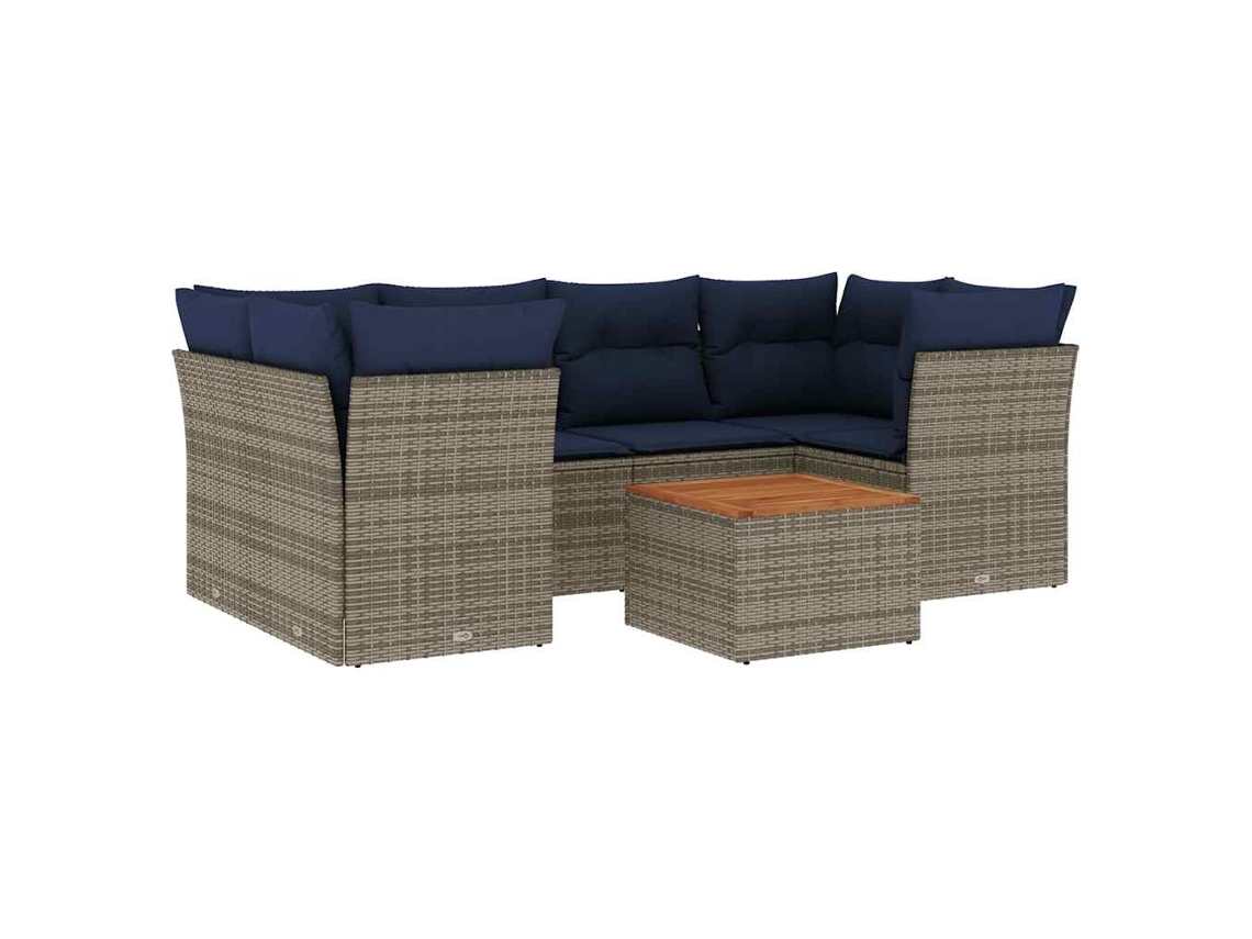 Conjunto de 7 Sofás para Jardim com Almofadas Vime Pe Cinza MAISON EXCLUSIVE (7 pcs)
