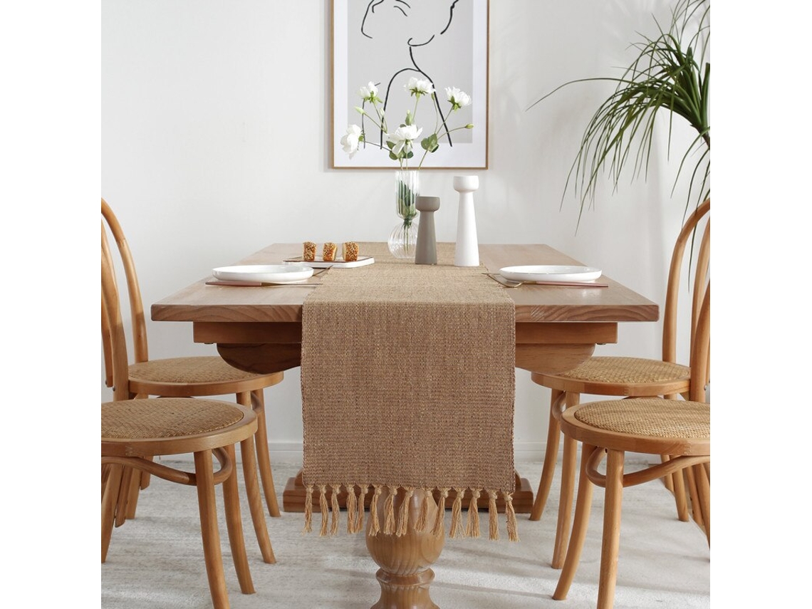 Lurelia Caminho De Mesa Algodão Linho Bege 33x180cm 33x160cm Borlas Nórdico Feito À Mão