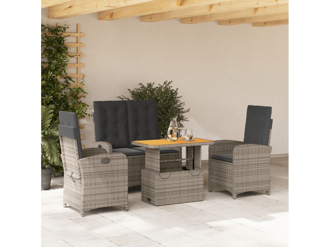 Vidaxl 4 Pcs Conjunto De Jantar P/ Jardim C/ Almofadões Vime Pe Cinza